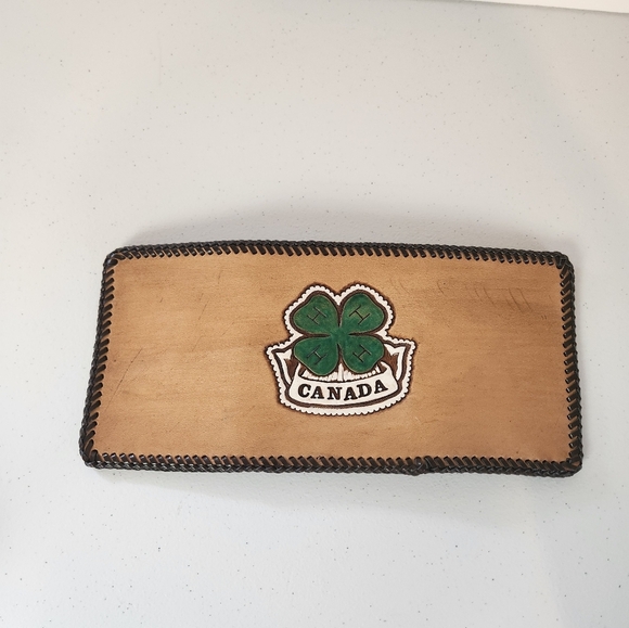 Vintage Tooled Brown Leather Wallet Mens Handmade 1970s 70s 4H Canada Western - Picture 3 of 6